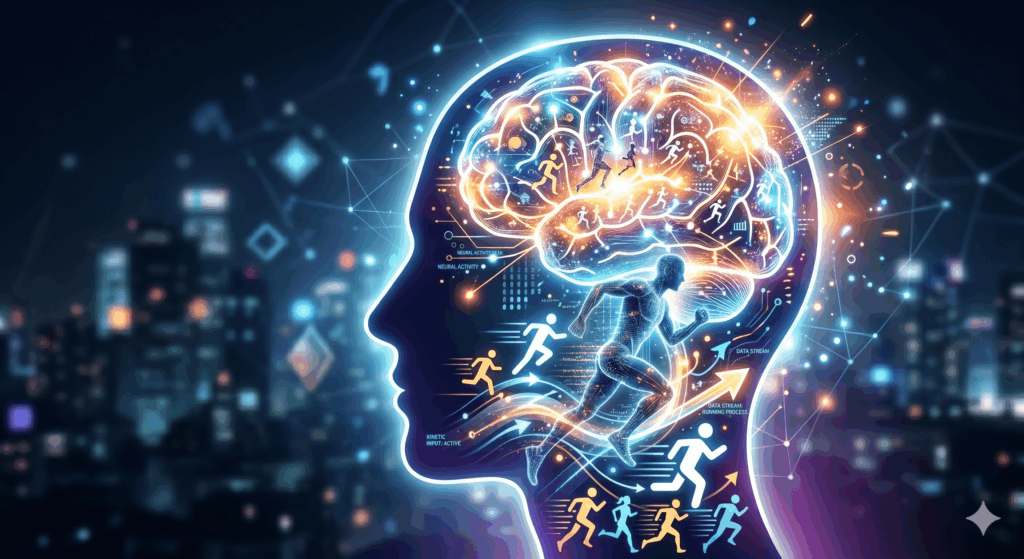 ジョギングが脳のBDNFやセロトニンに与える影響のイメージ図